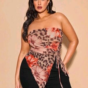 Floral Leopard Print Strapless Top